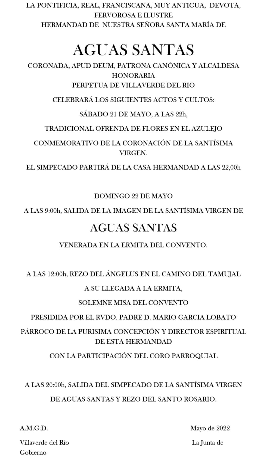 CULTOS CONVENTO 2022